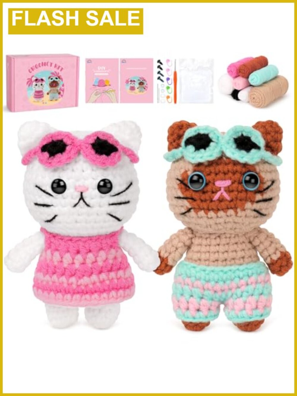 DIY Crochet Kit for Beginners Cat Couple Pattern Video Tutorials Gift